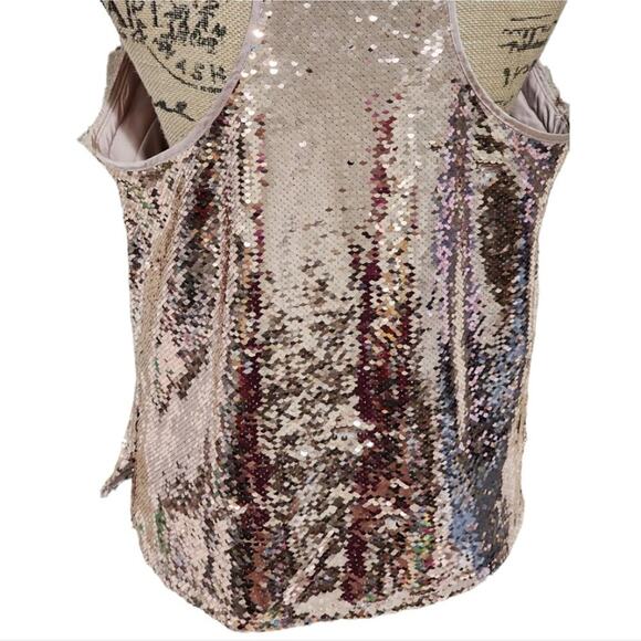 Nine West Rose Gold Sequin Reversible Razorback Party Camisole Sheath Size Large - Picture 5 of 10